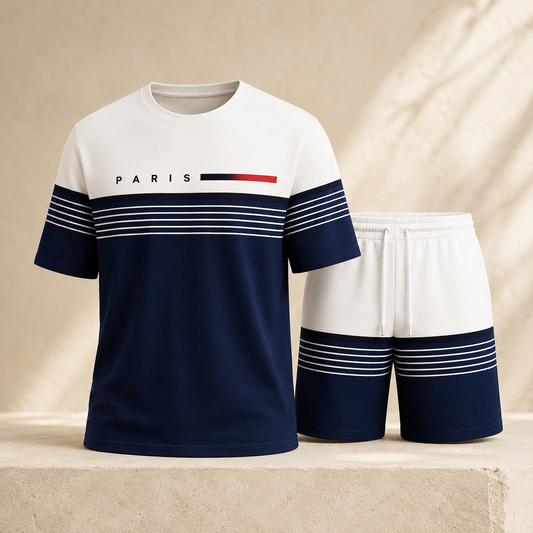 【S-5XL】Conjunto informal y cómodo de camisa de manga corta y pantalón corto con estampado de letras para hombre.