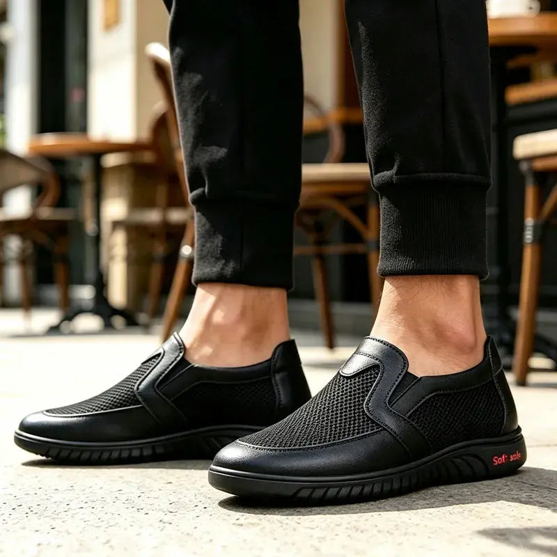 【39-44】Nowe letnie męskie buty codzienne ze skóry i siateczki z miękką podeszwą.