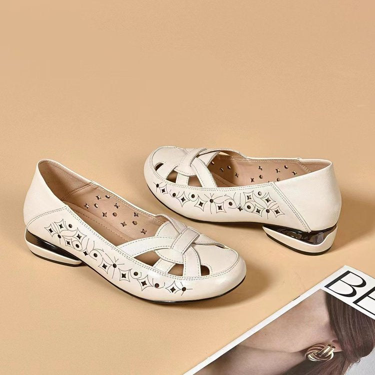 【Najlepiej sprzedające się buty damskie w nowym stylu】【35-40】 2025 Nowe damskie sandały z okrągłym noskiem i prawdziwej skóry na małym obcasie