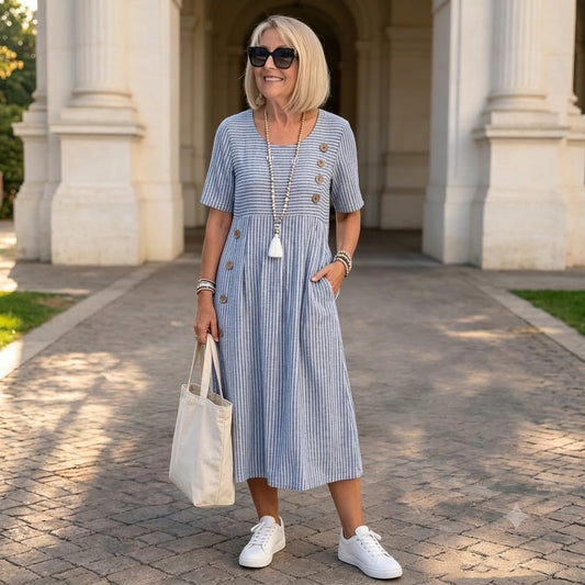 👗🏕️【S-2XL】Lahka in lepa črtasta midi obleka
