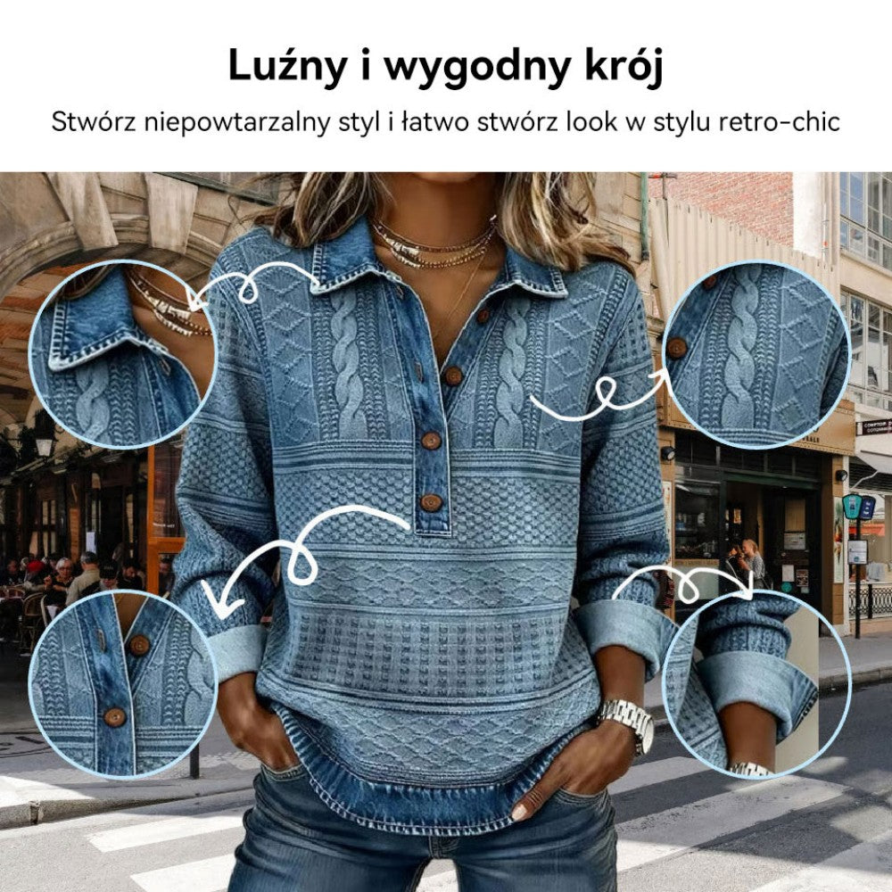 2026 Nowość, damska bluza z nadrukiem w stylu etnicznym i guzikami