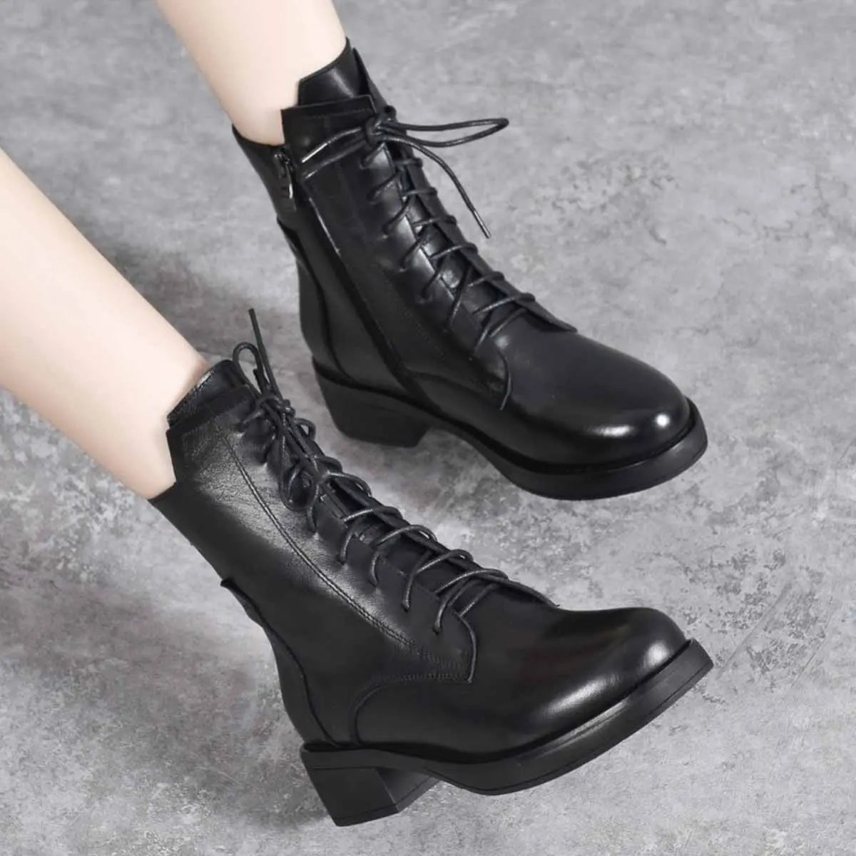 Stylowe i eleganckie damskie buty Martin z noskiem w szpic, skóra naturalna, zapinane na zamek【35-41】