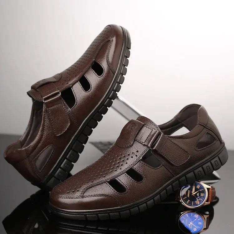【39-44】👍Nowe męskie letnie, oddychające, skórzane sandały