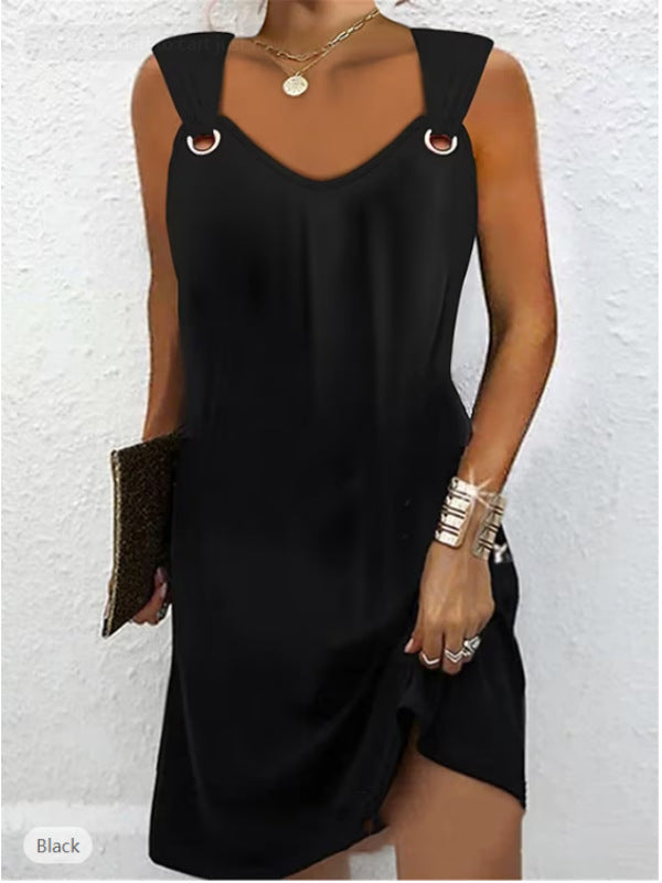 👗🔥【Horký výprodej】【S–5XL】Letní šaty bez rukávů s výstřihem do V a kovovými knoflíky – elegantní a pohodlné 🌞✨