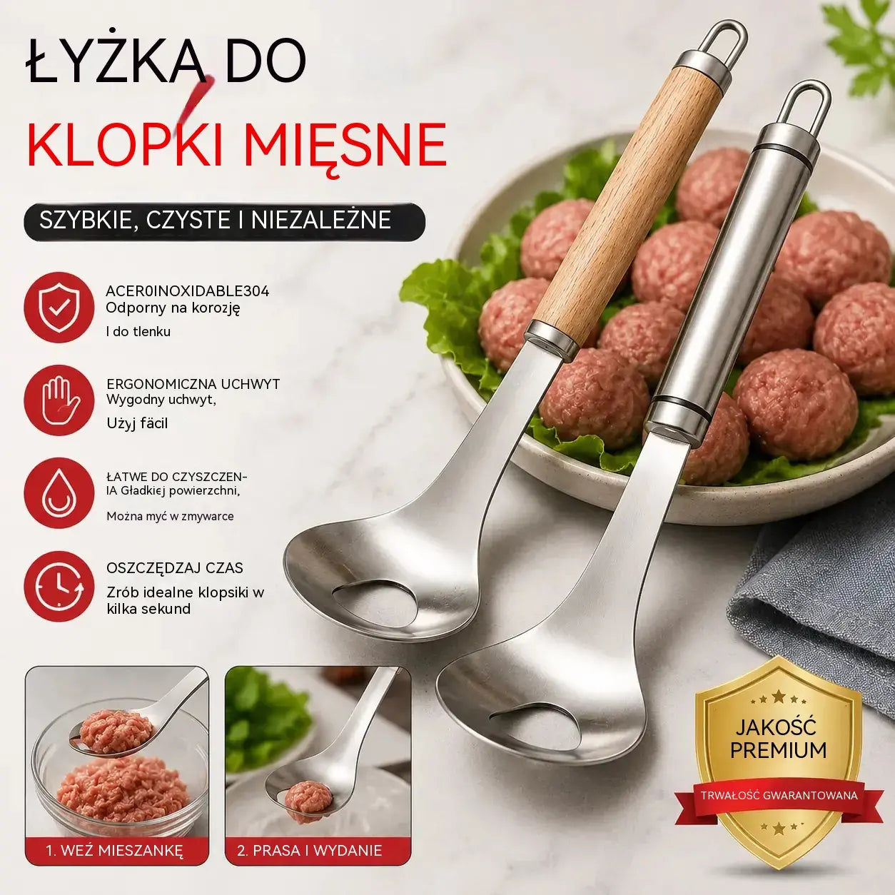 🍖 【2 piezas】Molde para albóndigas de acero inoxidable 304 – ideal para hacer albóndigas de carne y de pescado, perfecto para cocinar en casa 🥄