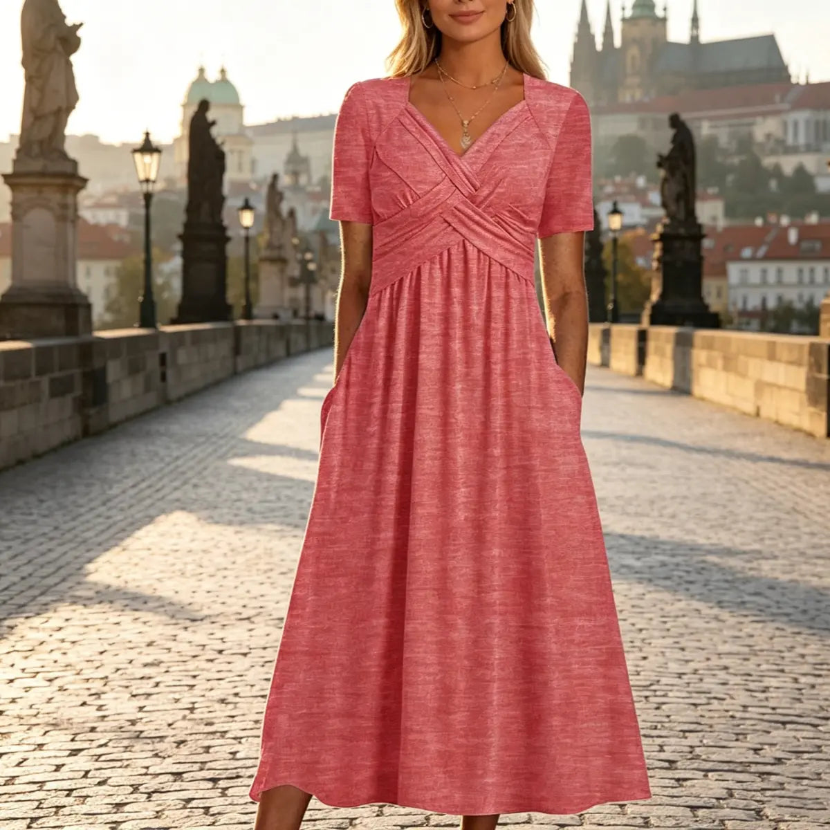 💃【S-3XL】Egyszínű, lezser, divatos midi ruha - Vegyél egyet, a második féláron