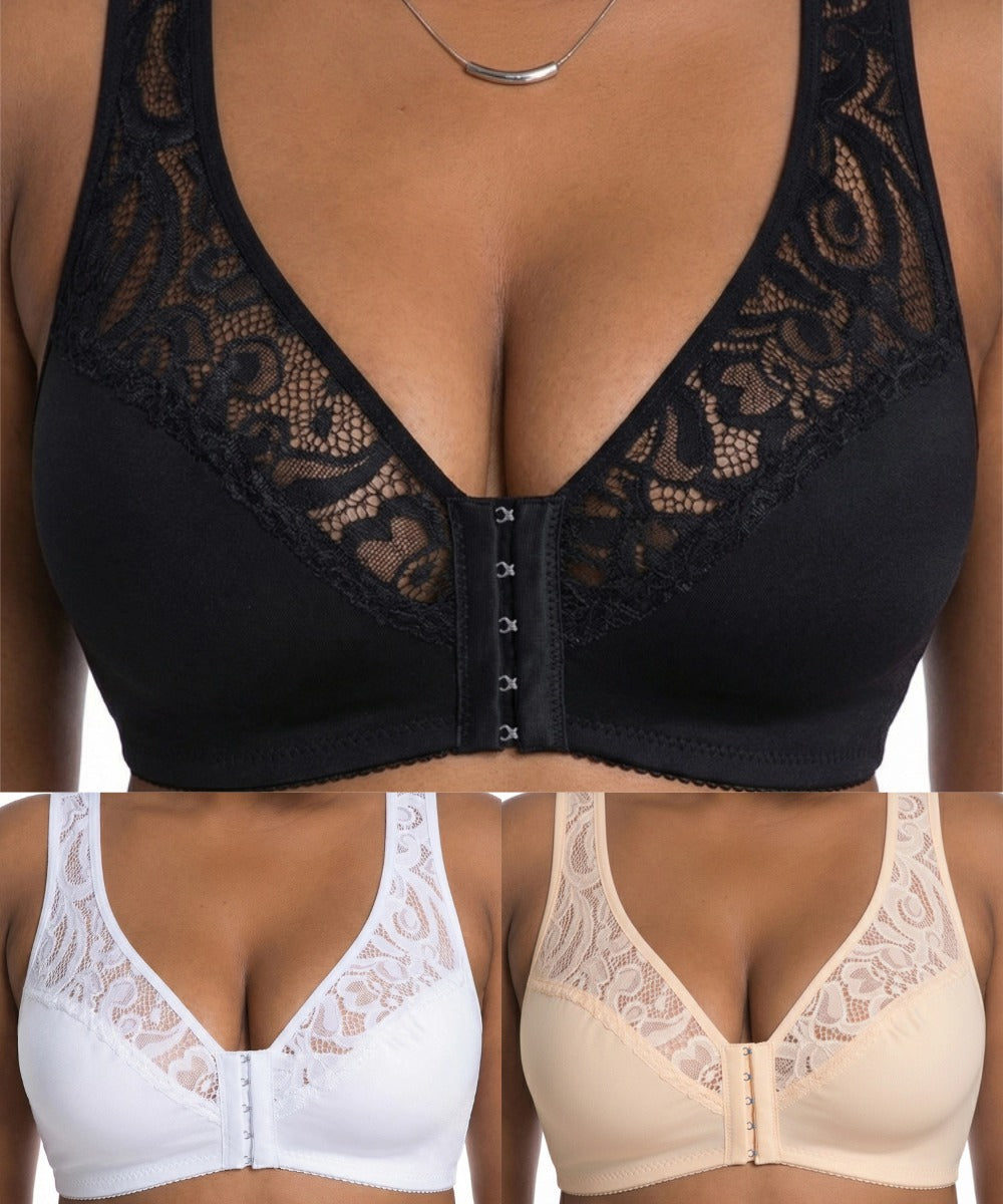 💖Najniższa cena w historii【Zestaw 3 szt.】【L-4XL】😍🩲Biustonosz push-up w dużym rozmiarze, piękne koronkowe, push-up i ażurowe wzornictwo, zapinany z przodu