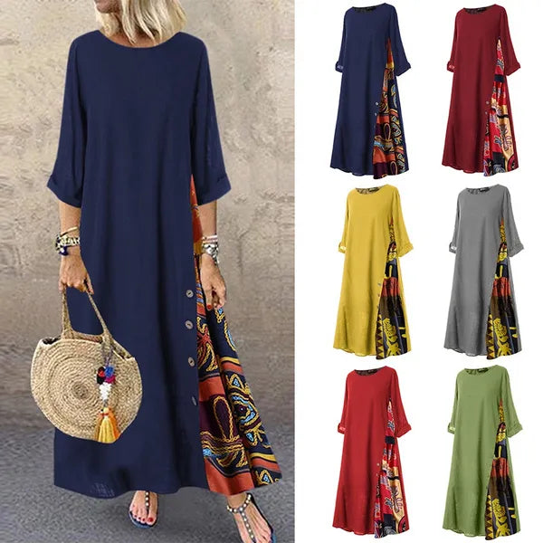🌾💕[M-5XL] Nowa lniana sukienka w stylu retro z rękawami o średniej długości – miękka i przyjemna w dotyku