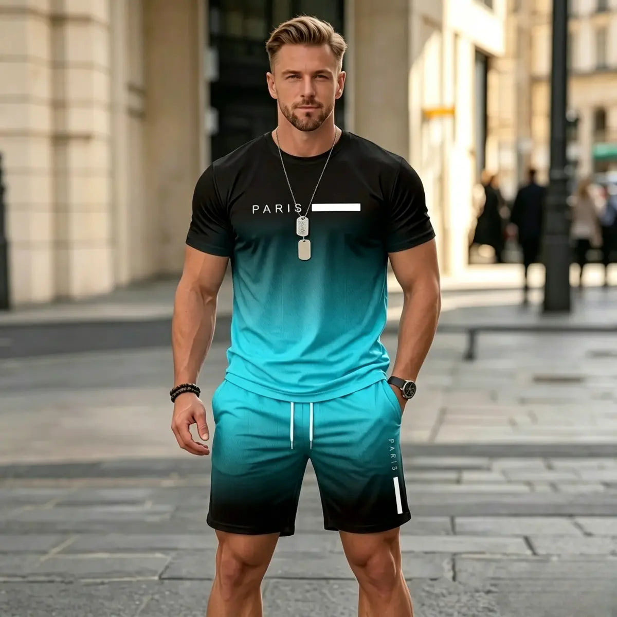 ✨S-6XL【Dobírka】Pánská letní sportovní souprava - pohodlné tričko s krátkým rukávem a kraťasy pro každodenní nošení i doma