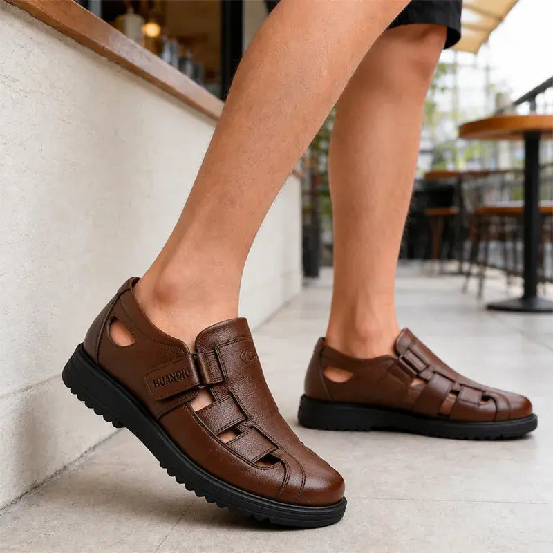 【38-44】👞Męskie oddychające, skórzane, antypoślizgowe sandały codzienne z wycięciem