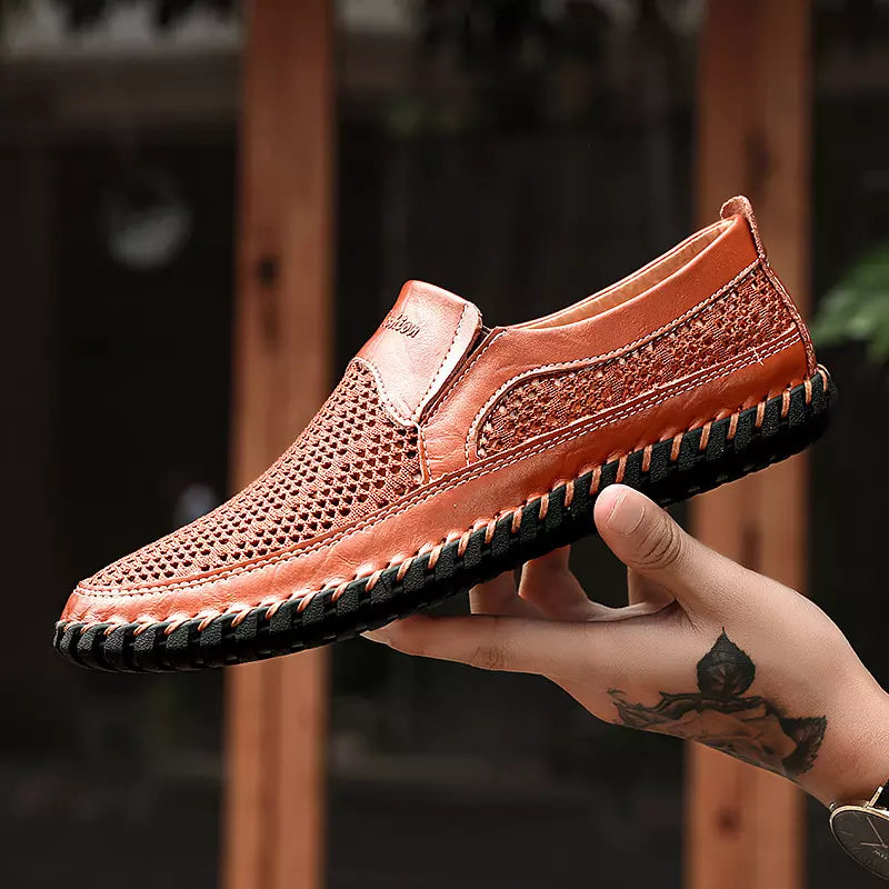 【38-48】👞2025 Nové jarní a letní pánské síťované boty velké velikosti - pravá hovězí kůže, proti pocení a zápachu, prodyšné a pohodlné