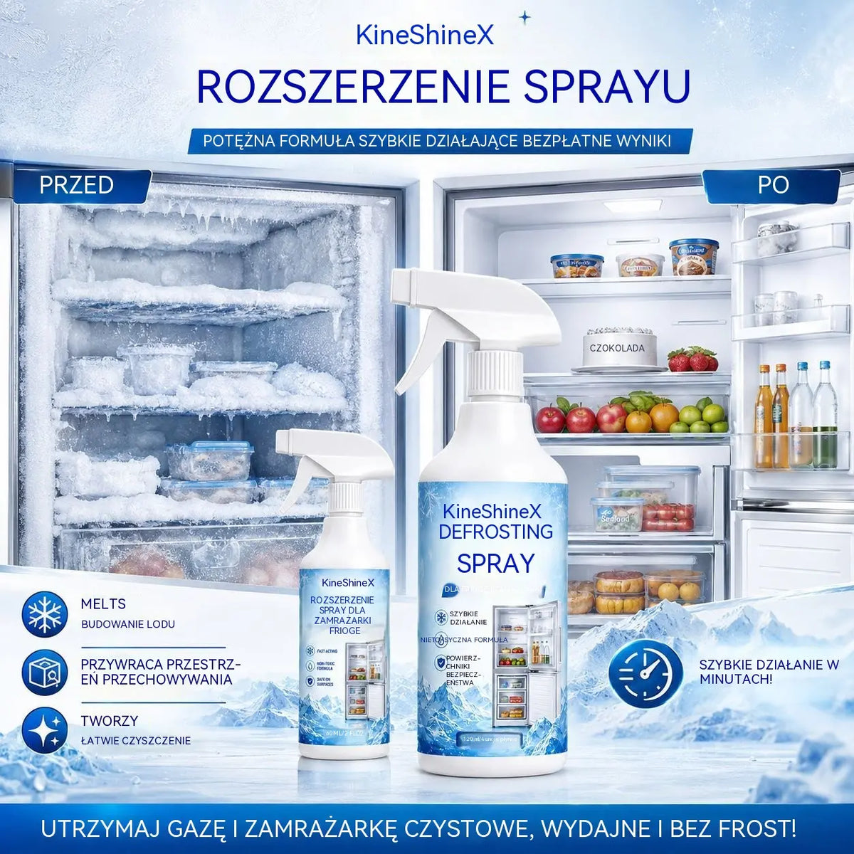 🔥【2 butelki za 99 zł】❄️ Nowy spray do odmrażania 2026 🧡 Szybko usuwa lód z zamrażarki