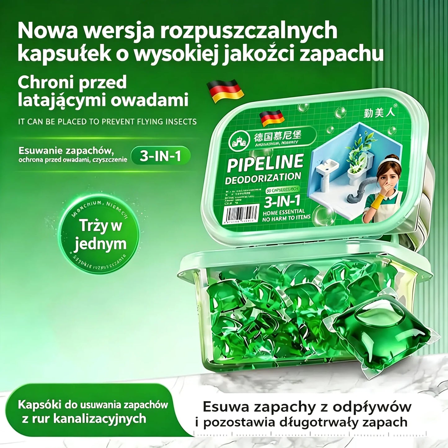 2 pudełka za jedyne 99 zł –  (100 kapsułek w opakowaniu) 🔥🎉 Kapsułki zawierające bioenzymy do usuwania zapachów z systemów kanalizacyjnych.