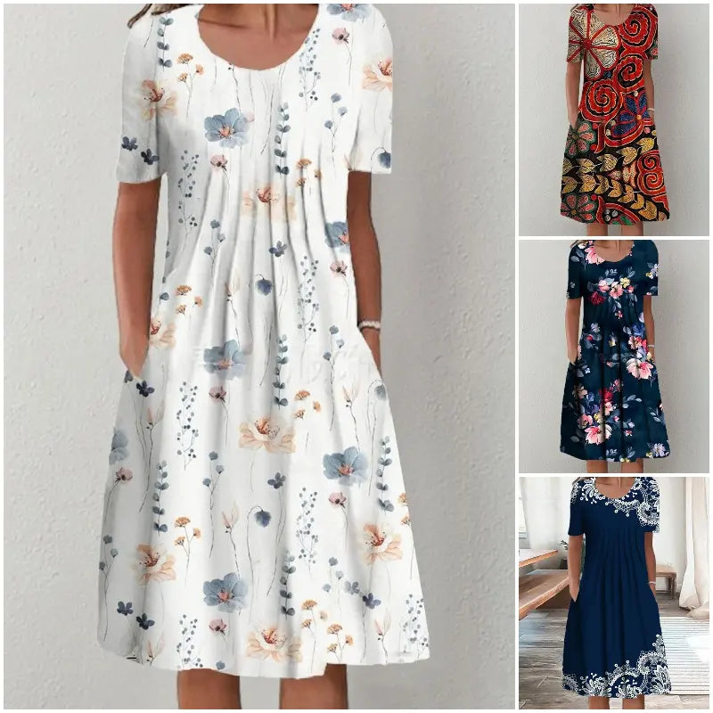 ✨ Novo v akciji 🔥【40-120 kg】Nova ženska obleka s kratkimi rokavi in okroglim izrezom, plus size, 2026. ✅️Plačilo po povzetju