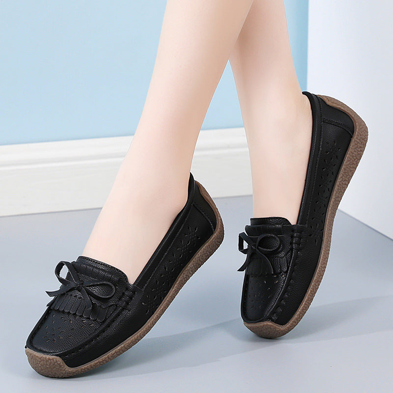 👡【Rozmiary 35-44】Letnie damskie buty z miękkiej podeszwy z prawdziwej skóry, wydrążony wzór frędzli, oddychające i wygodne
