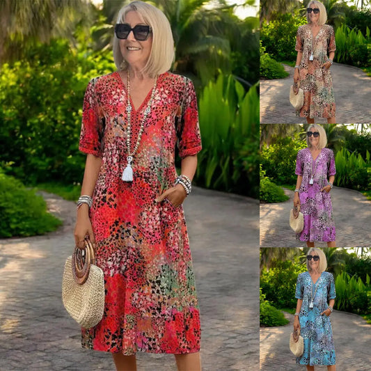 ✨💕【Novedad de verano🔥】【Tallas S-3XL】Vestido estampado ligero y fluido, corte ajustado - Compra uno y llévate el segundo con un 50% de descuento