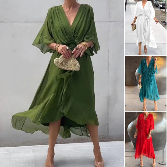 🍄👗Nowy styl na wiosnę i lato 2025. [S-5XL]👗 Sukienka z rękawami typu nietoperz, wykonana z miękkiego szyfonu