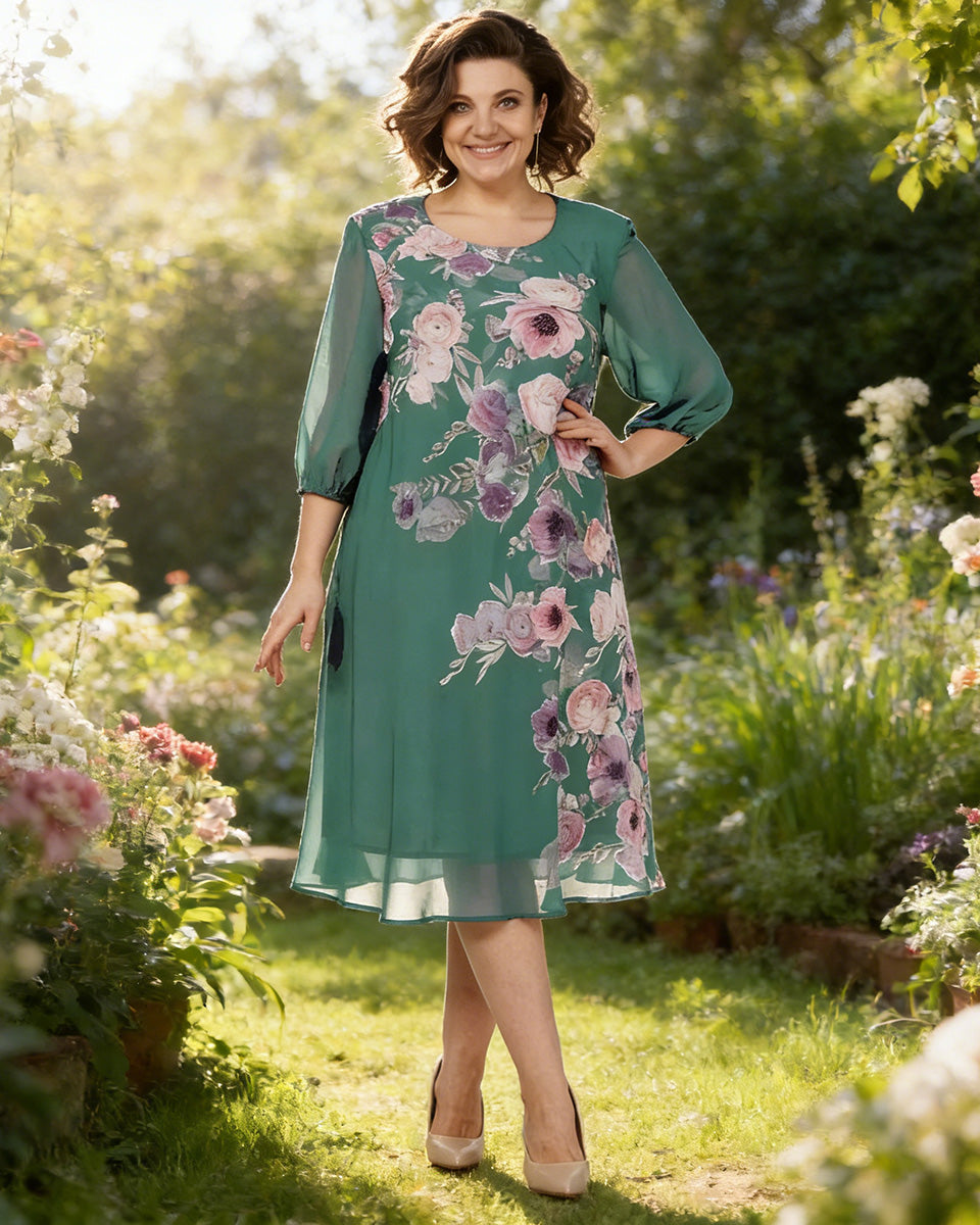🌸 50% zniżki 💥💕【S-5XL】Elegancka wiosenna sukienka z szyfonu z kwiatowym nadrukiem 2026🌷