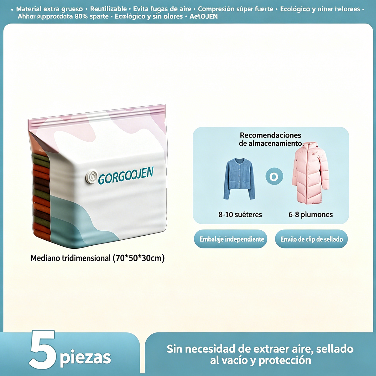 🧳 5 artículos por 29 euros 💨 Bolsa de almacenamiento al vacío grande y compresible: no requiere bomba, es a prueba de fugas e ideal para ahorrar espacio en maletas y en casa ✈️