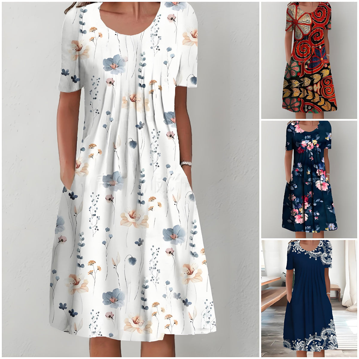 👗【50% SLEVA】【S-5XL】 Módní tištěné šaty s kulatým výstřihem pro rok 2025