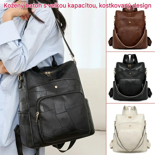 👛🌟Kožený batoh s velkou kapacitou, kostkovaný design