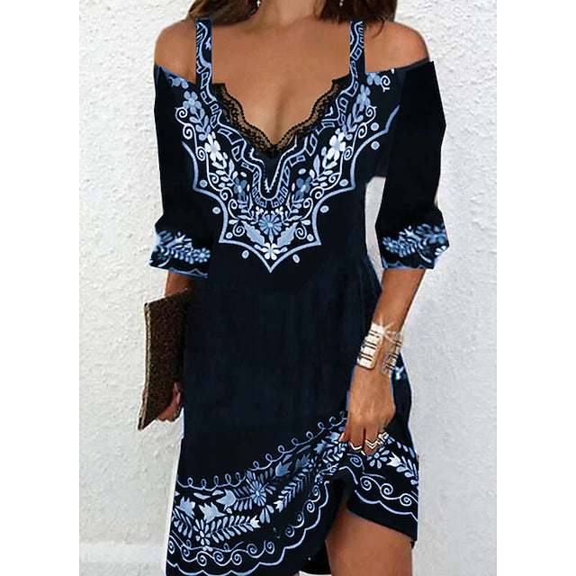 🌸👗 【50% zniżki】【Rozmiary - 5XL】Sukienka z 2026 r. - Modny nadruk, seksowna koronka, odkryte ramiona