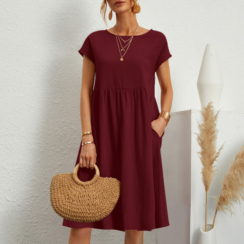 😍【Wyprzedaż sezonowa】👗【S–5XL】2025 Damska sukienka bawełniano-lniana z okrągłym dekoltem i luźnym krojem – Obniżona cena