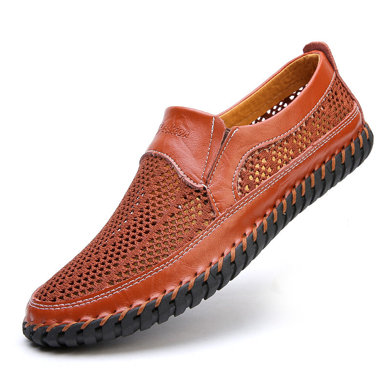 【38-48】👞2025 Nové jarní a letní pánské síťované boty velké velikosti - pravá hovězí kůže, proti pocení a zápachu, prodyšné a pohodlné