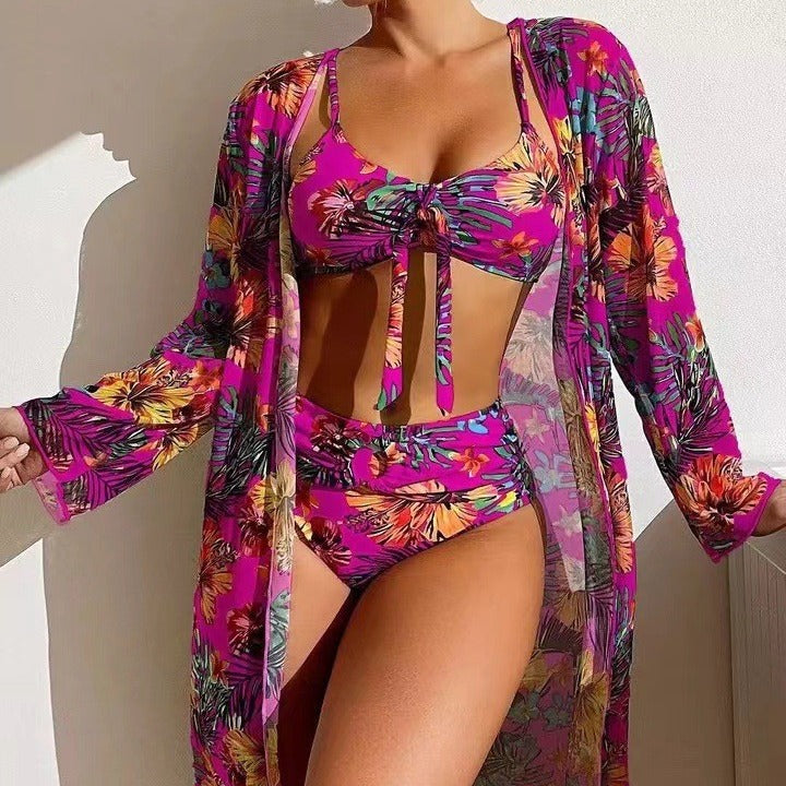 👙☀️【S-2XL】【Zestaw trzyczęściowy】 2026 nowy stylowy szal, 3-częściowy zestaw strojów kąpielowych