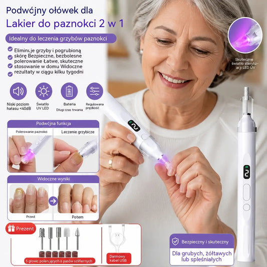 💅Elektryczny pilnik do paznokci 2 w 1 z lampą LED (lampa do utwardzania + 5 końcówek polerujących)