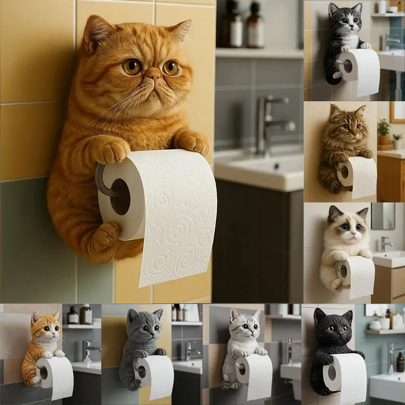 🐱【Nowość】Uroczy uchwyt na papier toaletowy z motywem kota, ścienny uchwyt na papier toaletowy, uroczy kotek, przechowywanie papieru toaletowego