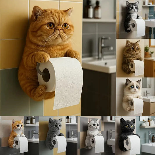 🐱【Nowość】Uroczy uchwyt na papier toaletowy z motywem kota, ścienny uchwyt na papier toaletowy, uroczy kotek, przechowywanie papieru toaletowego