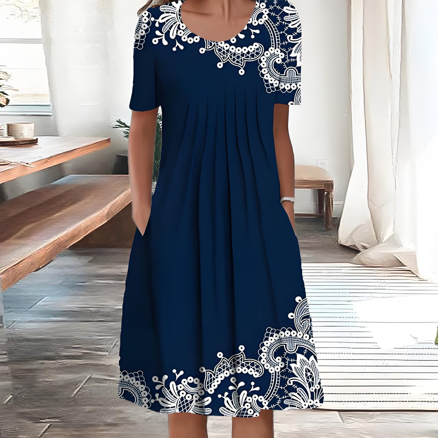 👗【50% OFF】【S-5XL】 2025 Módní potištěné šaty s kulatým výstřihem z roku