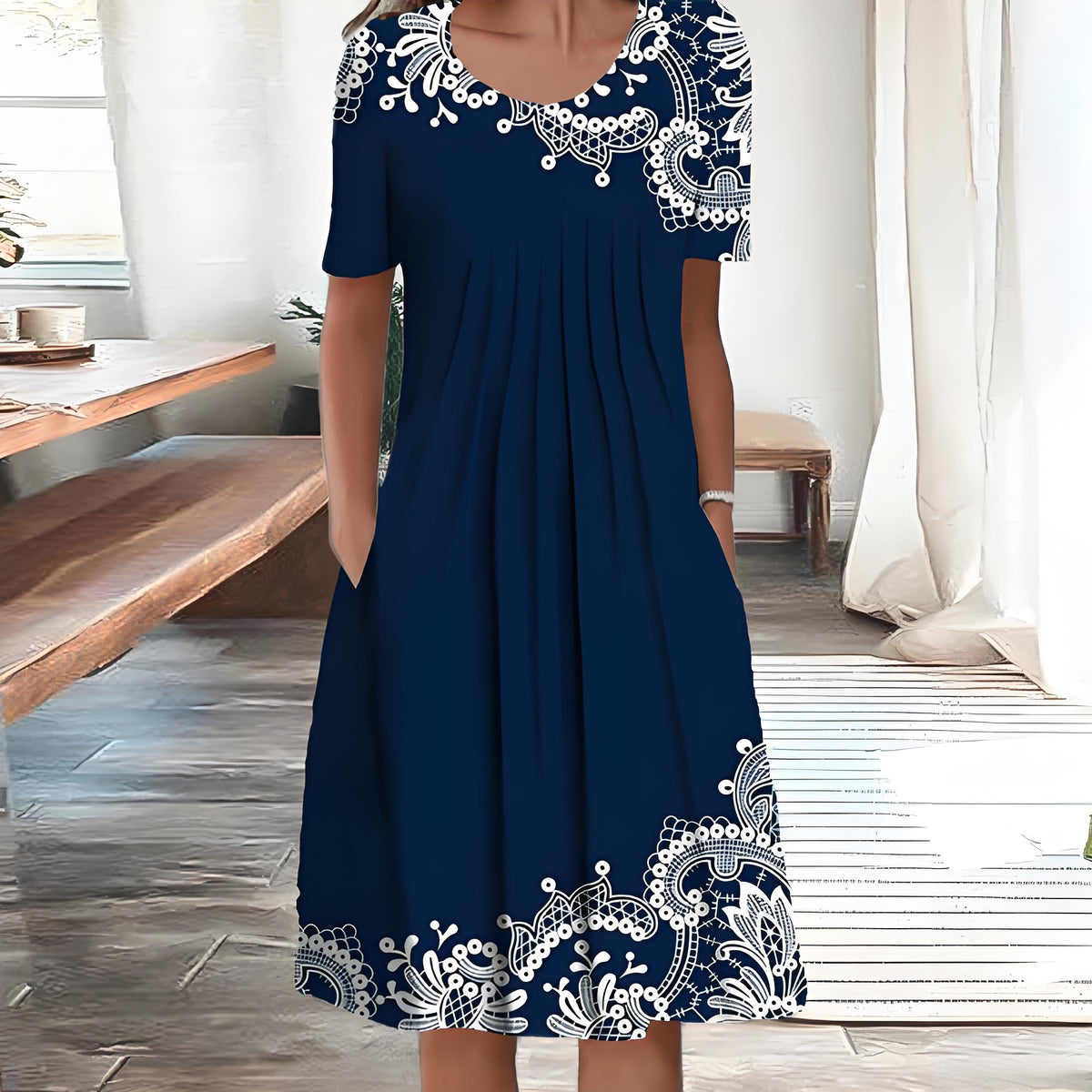 👗【50% SLEVA】【S-5XL】 Módní tištěné šaty s kulatým výstřihem pro rok 2025