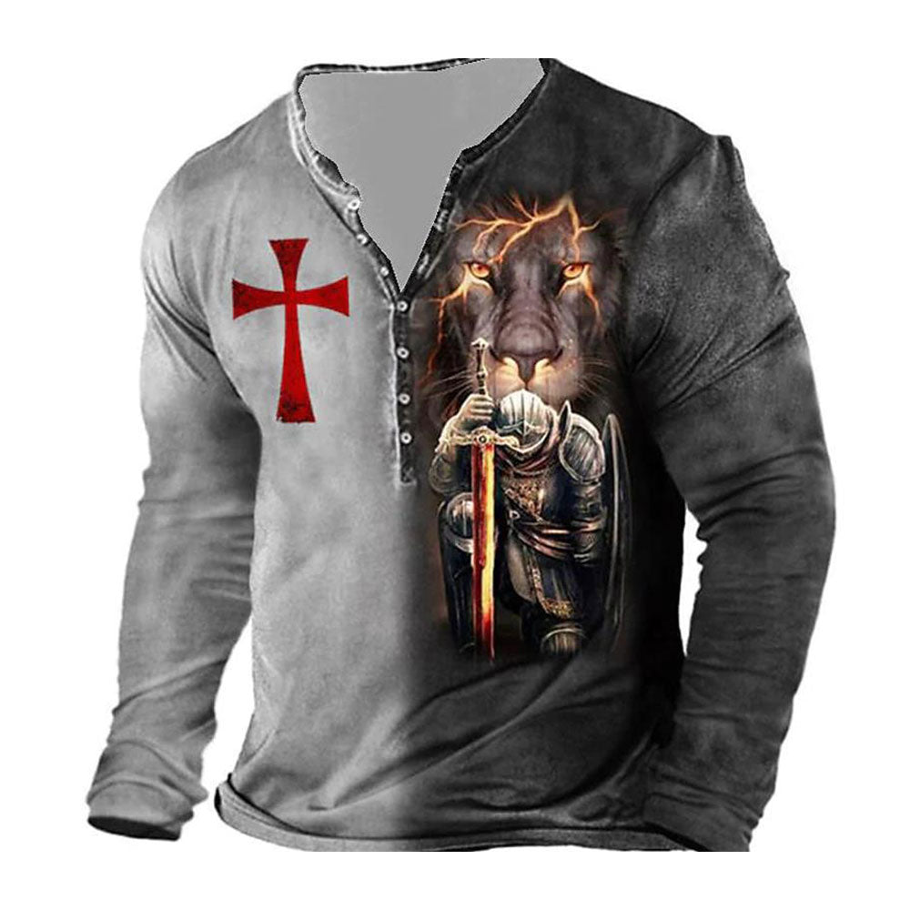 🦁🦁Męski, swobodny T-shirt z długim rękawem i nadrukiem 3D