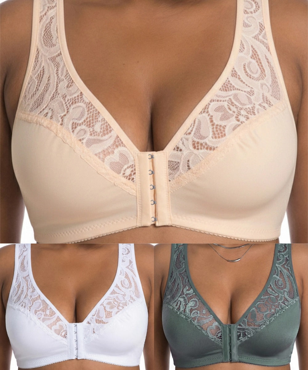 💕 Poslední den – 50% sleva【3dílná sada】【L–4XL】😍 plus size push-up prodyšná podprsenka bez kostic, bezešvý design s předním zapínáním，Platba na dobírku
