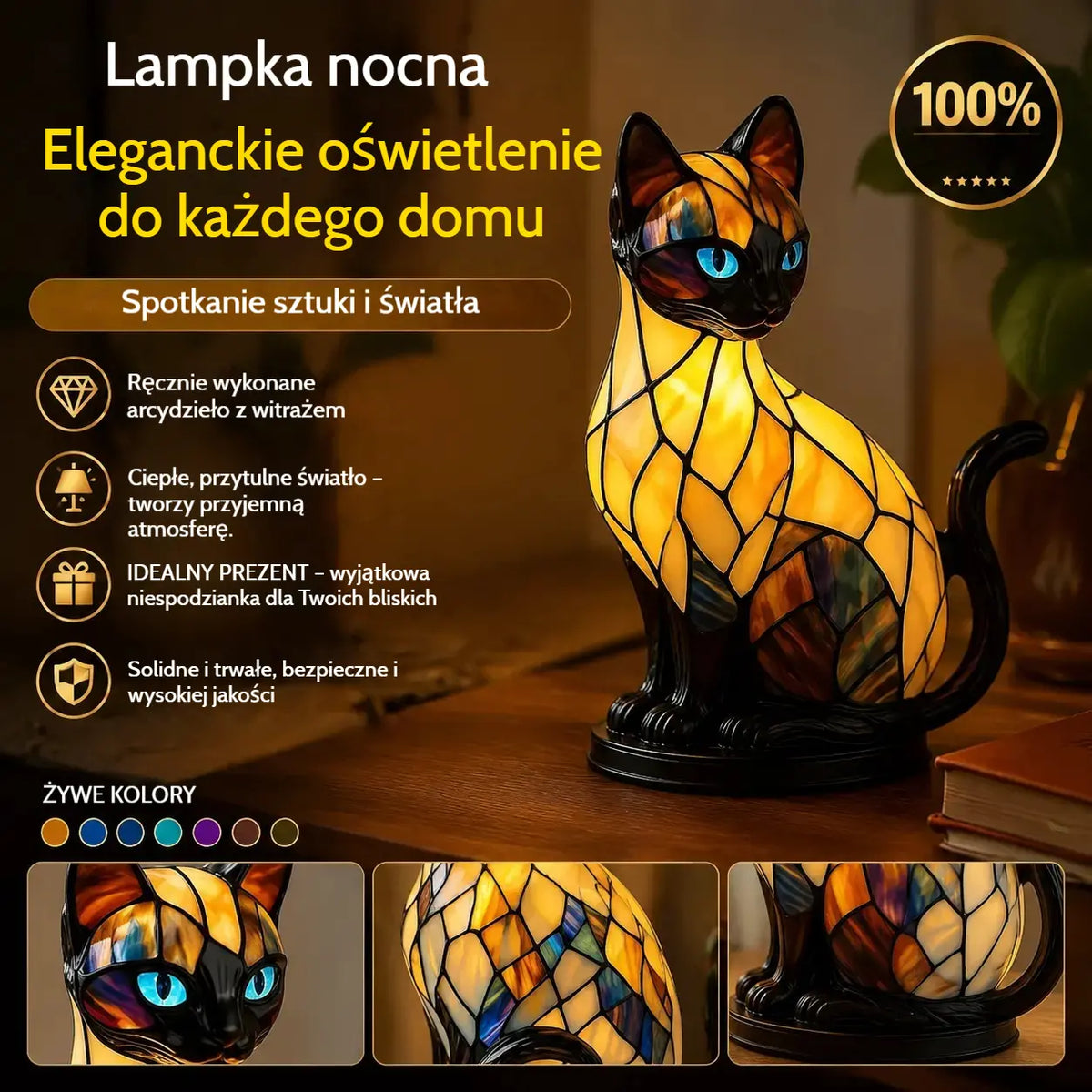 ✨Lampa stołowa w kształcie kota, retro lampka nocna wykonana z kolorowej żywicy, z motywem kota