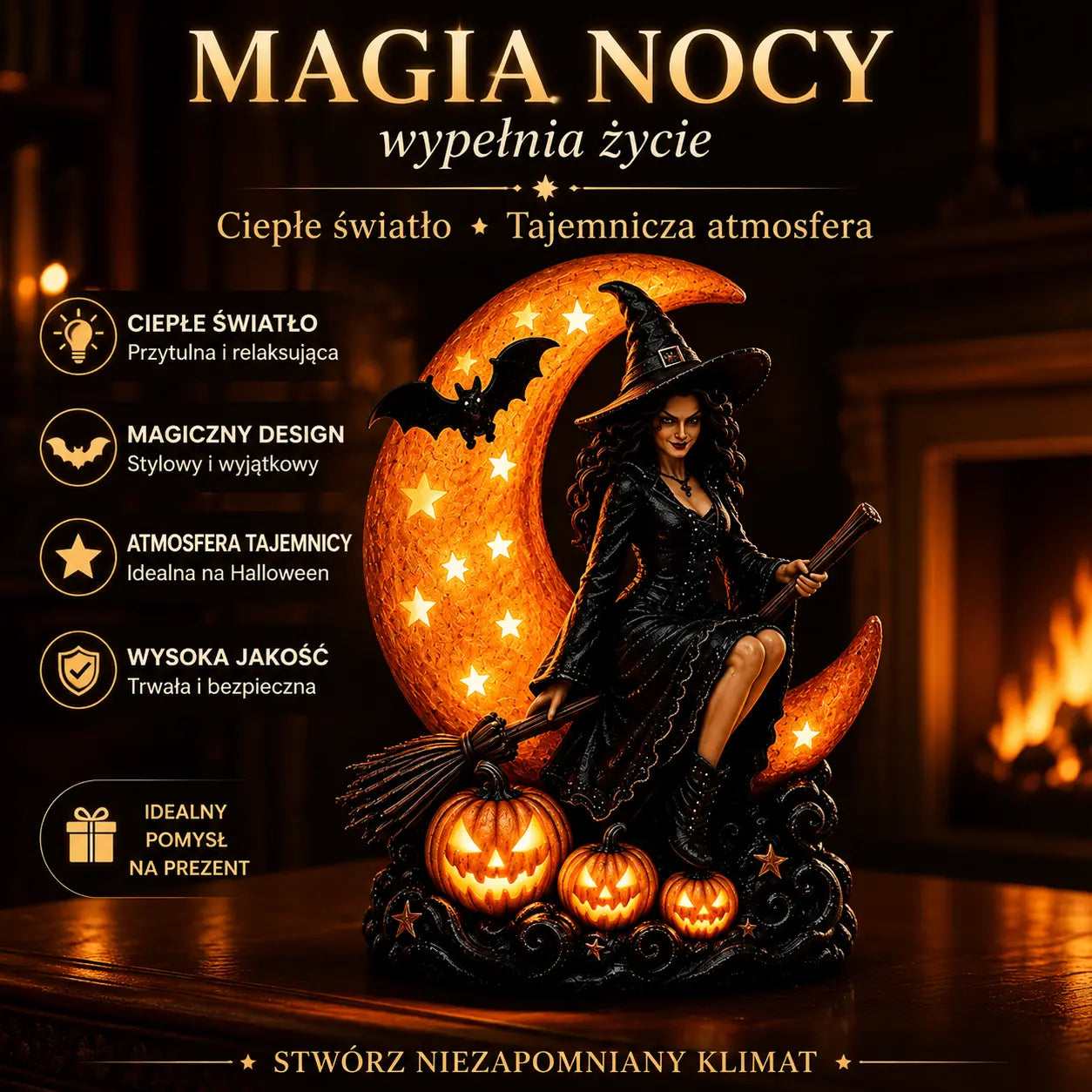🎃🔮 Lampa Wiedźmy i Pełni Księżyca – Dekoracyjna Gotycka Figurka, Idealny Prezent 🌙 🎃