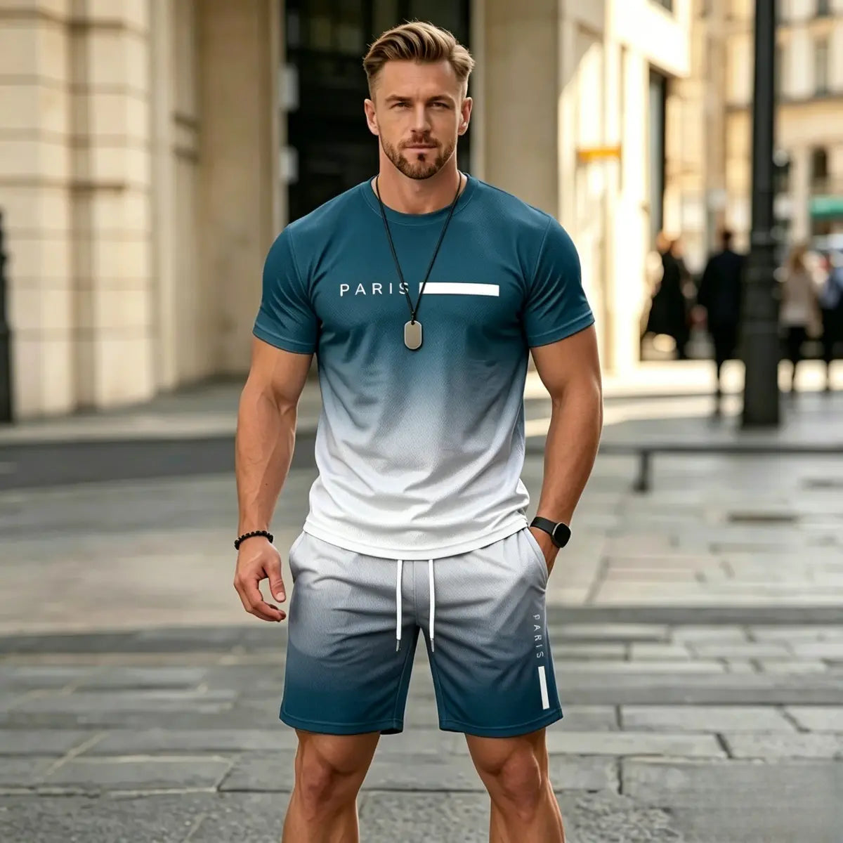 ✨S-6XL【Dobírka】Pánská letní sportovní souprava - pohodlné tričko s krátkým rukávem a kraťasy pro každodenní nošení i doma