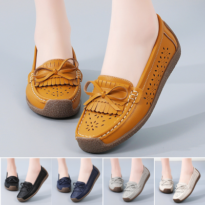 👡【Rozmiary 35-44】Letnie damskie buty z miękkiej podeszwy z prawdziwej skóry, wydrążony wzór frędzli, oddychające i wygodne