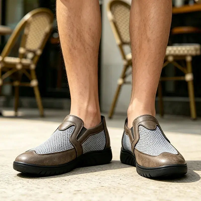 【39-44】Nowe letnie męskie buty codzienne ze skóry i siateczki z miękką podeszwą.