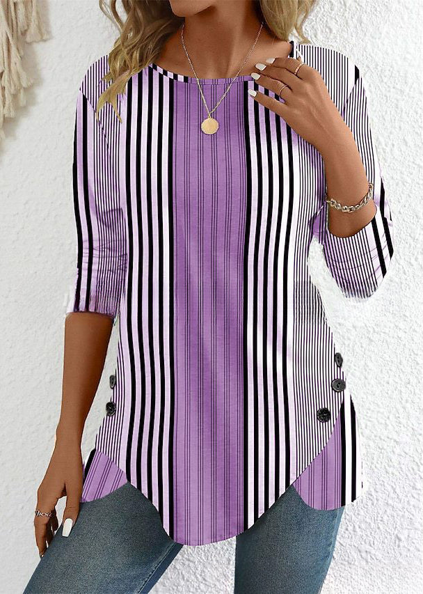 【S-3XL】Top de cuello redondo con estampado de rayas para mujer 2026