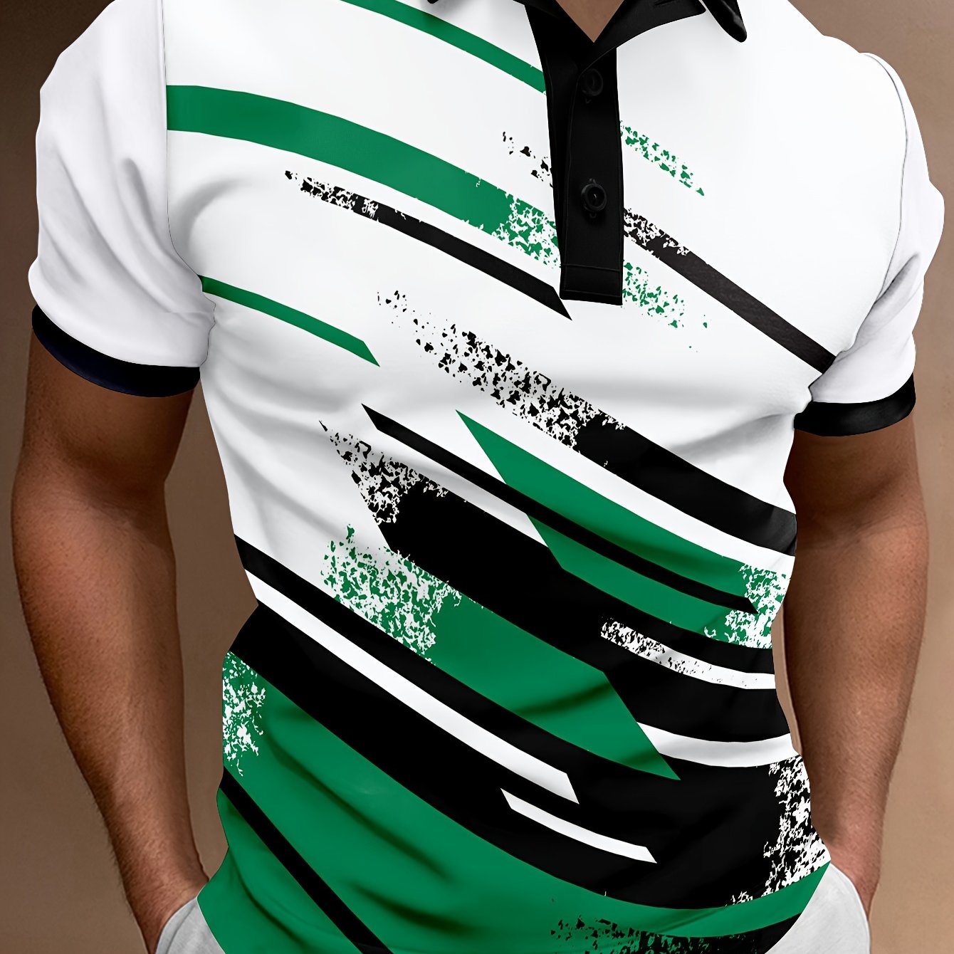 👔【S-6XL】🔥Nowa letnia, modna męska koszulka polo z nadrukiem w paski zapinana na guziki