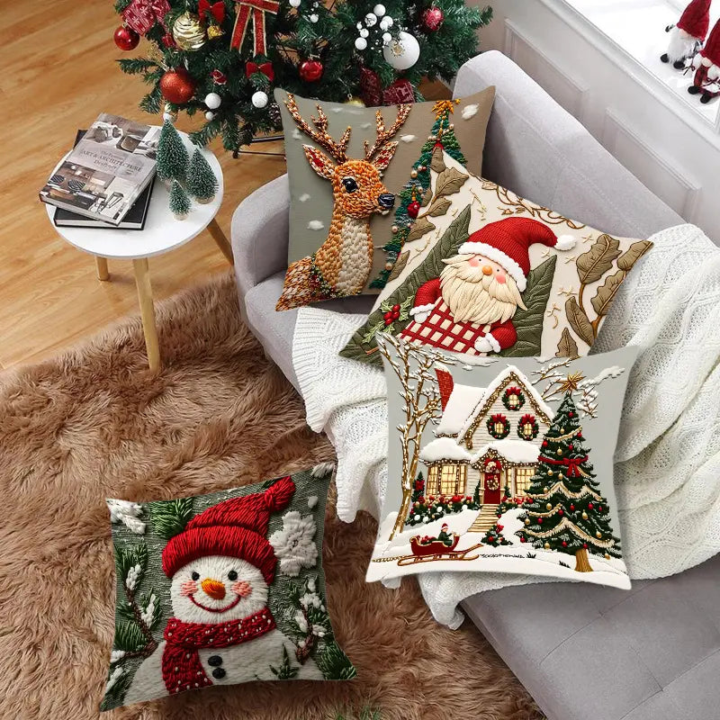 🔥【Zestaw 4 sztuk】🎄Poszewki na poduszki z motywem świątecznym
