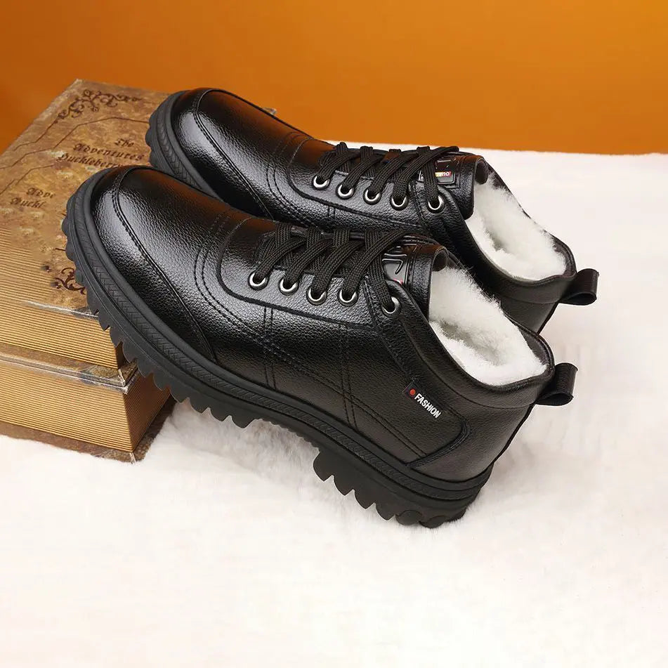 👞【39-44】 Zapatos de cuero de suela gruesa, cálidos y esponjosos, engrosados de invierno para hombres