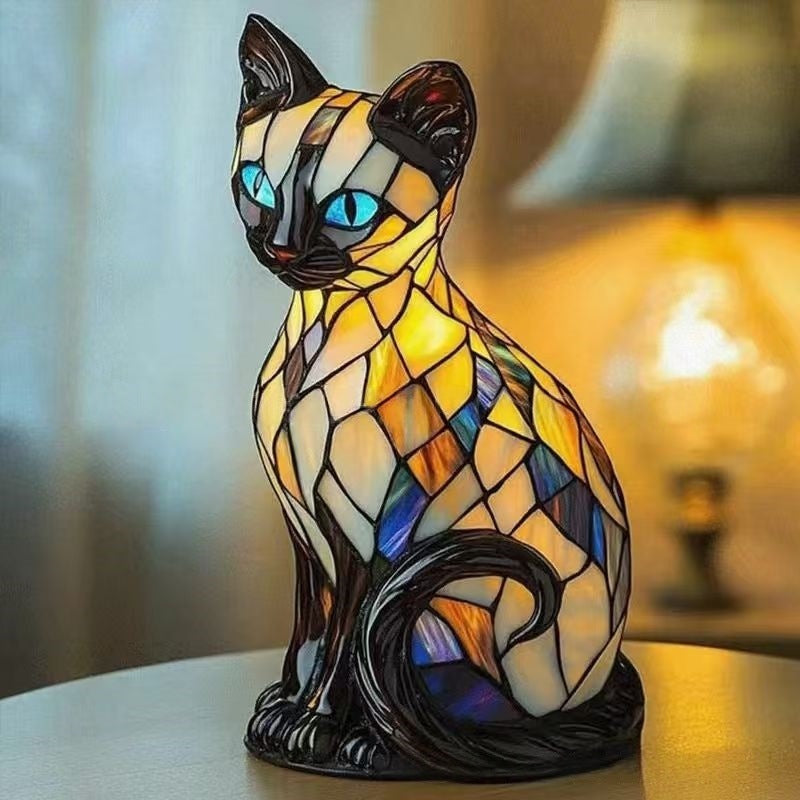 🐱✨Stolní lampa ve tvaru kočky, retro noční lampa vyrobená z barevné pryskyřice s motivem kočky