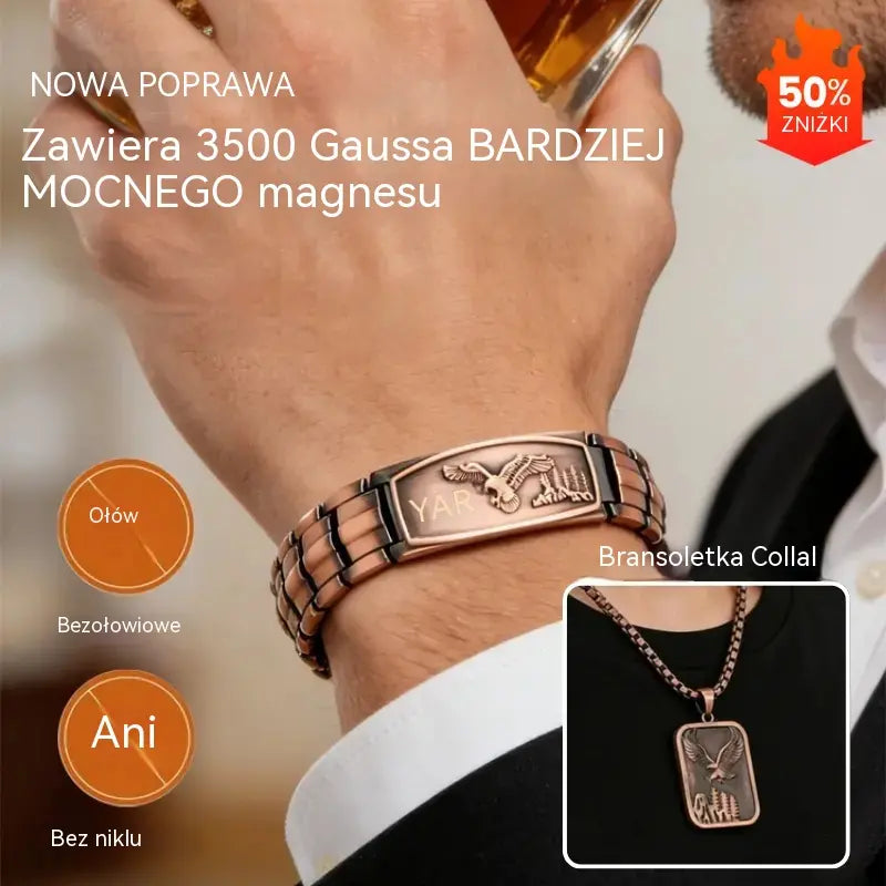 🔥【Bransoletka + Naszyjnik】Męska bransoletka magnetyczna z motywem orła
