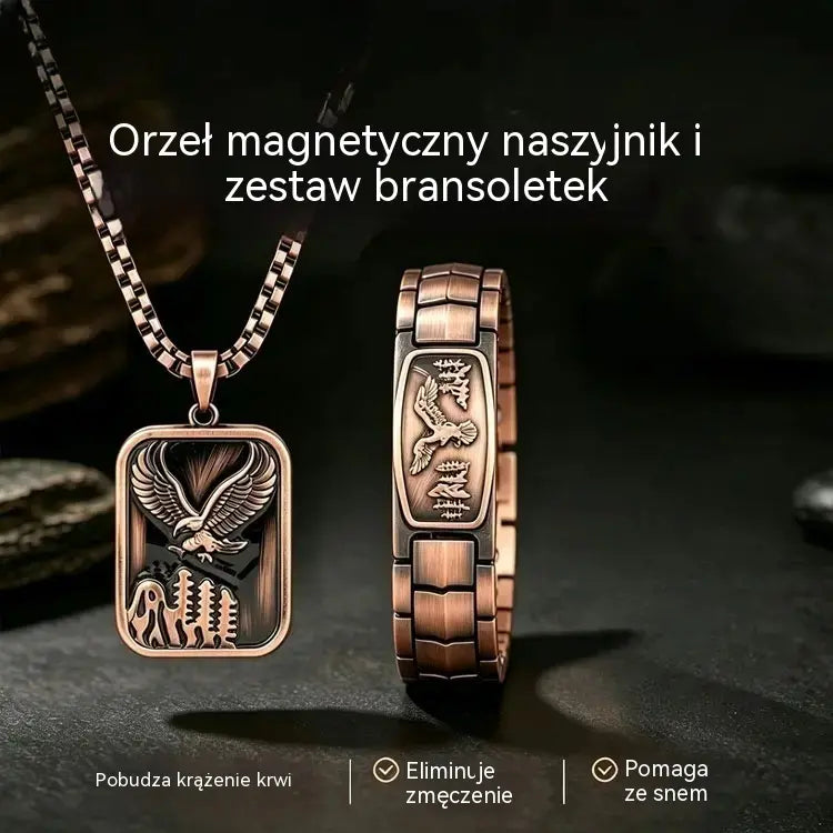 🔥【Bransoletka + Naszyjnik】Męska bransoletka magnetyczna z motywem orła