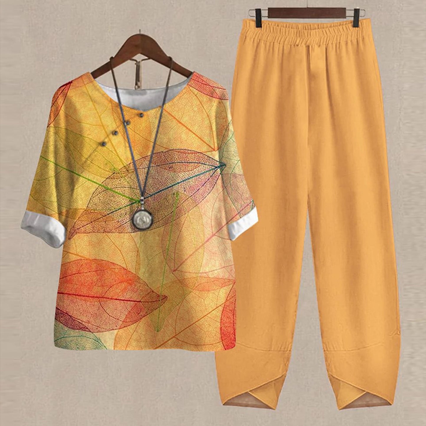 Nowości - 50% zniżki [M-5XL] Lekki i przewiewny komplet damski - koszula z nadrukiem + spodnie