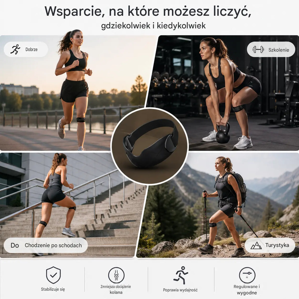 4 pary za jedyne 99 zł 🏃‍♀️ Sportowe stabilizatory kolan 👉 Kolana potrzebują czasu na regenerację, a ten sprzęt zapewnia niezbędne wsparcie.